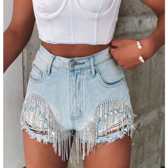 White Fox Boutique Pants - Angel energy bling denim shorts M